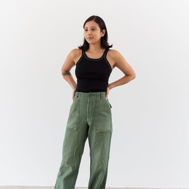 Vintage 23 24 25 Waist Olive Green Army Pants | Utility Fatigues Military Trouser | Button Fly | F380 