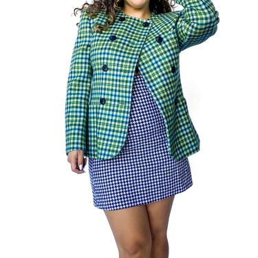 1980s Escada Green Plaid Blazer, sz. M