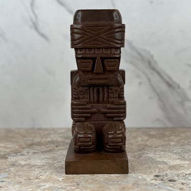 Handcrafted Tiki Carved Statuette From La Paz Bolivia 1967 - Unique And Intricate Wooden Artwork 