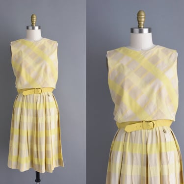 1960s vintage dress | Adorable Yellow & Beige Plaid Print Summer Shirtdress  | Small Medium | 60s dress 