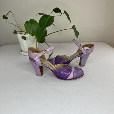 Bringing Up Spring Colours - Vintage 1940s Lilacs & Violet Leather Slingback Shoes Heels - 5.5/6 