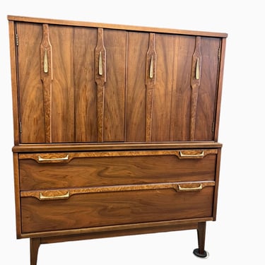 Free Shipping Within Continental US - Vintage Mid Century Modern Tallboy Dresser Solid Walnut Burl Accent 
