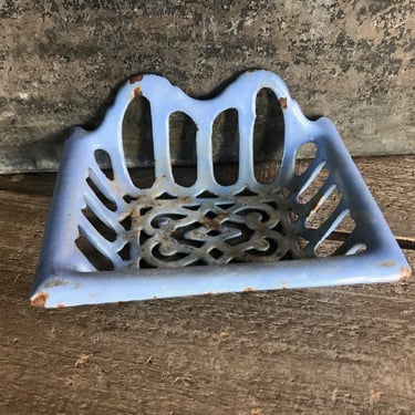 Antique French Soap Dish, Cast Iron Blue Enamel, Bath Decor, Chateau Bathroom, Bathtub Dish, Wall Soap Dish 