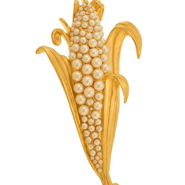 Karl Lagerfeld Vintage Golden & Pearl Corn Statement Brooch