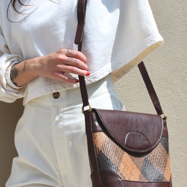 Vintage Hand Woven Straw & Leather Shoulder Bag