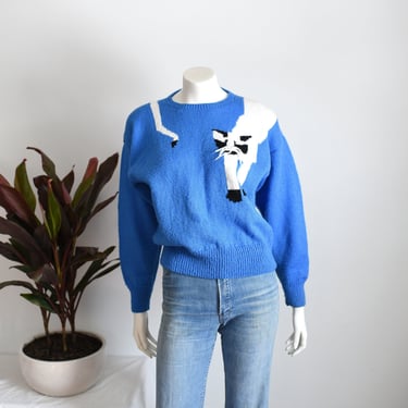 1980s Handknit Cat Novelty Sweater - M 