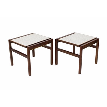 Pair of Mid-Century Modern White Glass Mosiac Tile Top End Tables