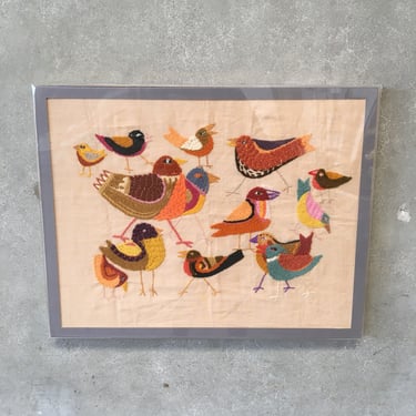 1960s Vintage Needle Work "Birds" in Acrylic Frame