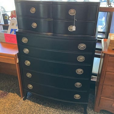 Black painted tall chest of drawers. Beautiful lines!  21” x 35” x 53”