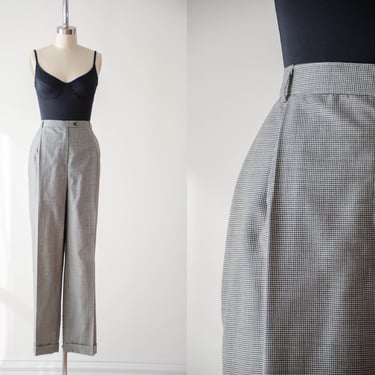 high waisted pants | 80s 90s plus size vintage Austin Reed black white checkered plaid houndstooth dark academia wool trousers 