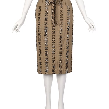 Yves saint Laurent Vintage SS 2002 by Tom Ford Tan Denim Animal Print Silk Lace Up Skirt