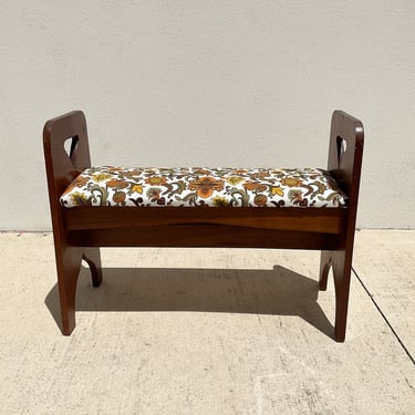 Orange Floral Retro New Upholstery Wood Bench
