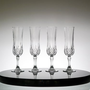Heavy Crystal Champagne Flute Set of 4, Vintage Glass Set, VTG Cocktail Glasses  Vintage Glassware 