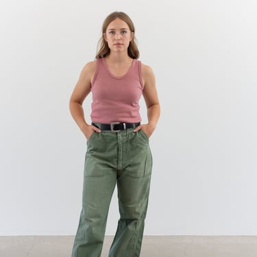 Vintage 30 Waist Olive Green Army Pants | Unisex Utility Fatigues Military Trouser | Metal Button | F389 