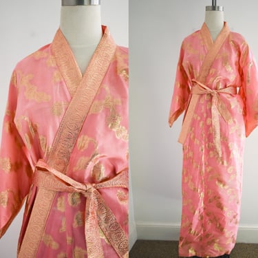 1960s Japanese Pink and Gold Kimono with Tie Belt 