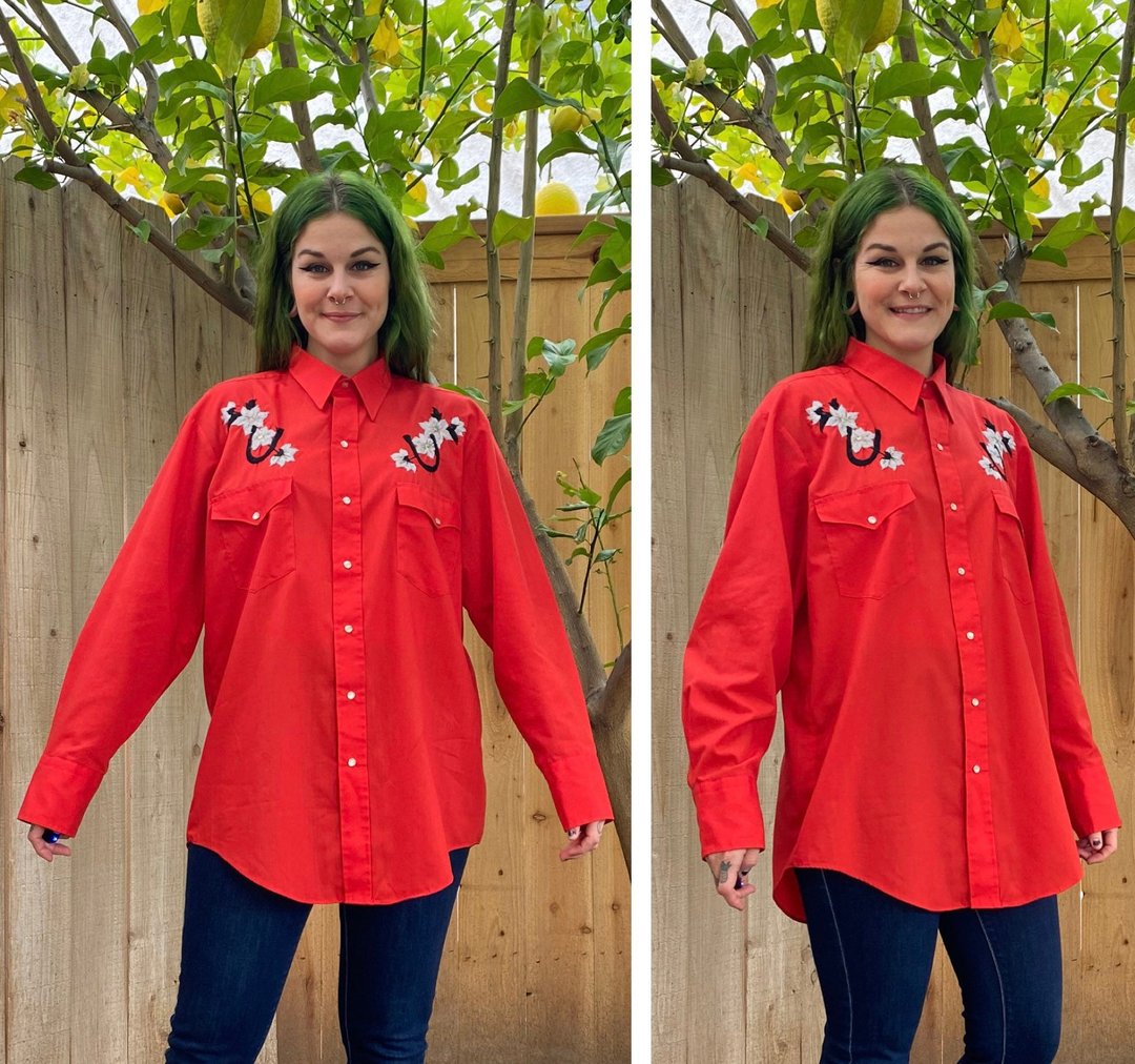 Vintage 1970’s Red Western Shirt with Horseshoe Embroidery | Surrealist ...