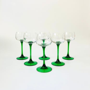 Vintage Green Stemmed Champagne Coupes - Set of 6 
