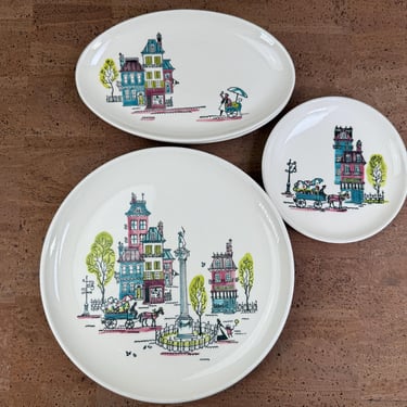 RESERVED for Julie | Metlox Poppytrail Street Scene Lot | (2) Dinner Plates (2) Small Platters (1) Bread Plate 