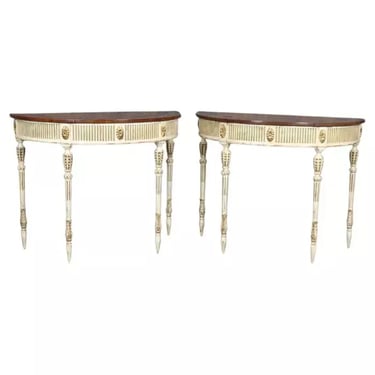 Pair of E.J. Victor Paint Decorated Inlaid Adams Paint Decorated Console Tables