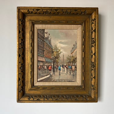 70's Cappelli Impressionist Parisian Street Scene Oil Painting, Framed 