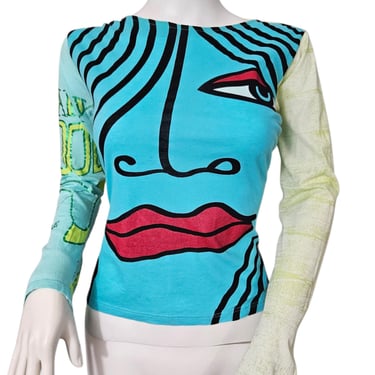 Custo Barcelona 1990s Turquoise Face Cotton T Shirt I Shirt I Sz med I Sz 4 