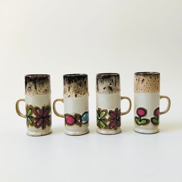 Pottery Demitasse Mugs - Set of 4 - Mid Century 
