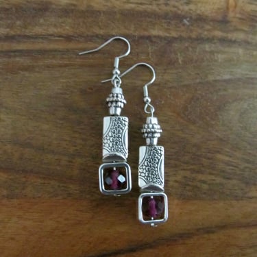 Silver and purple crystal earrings 