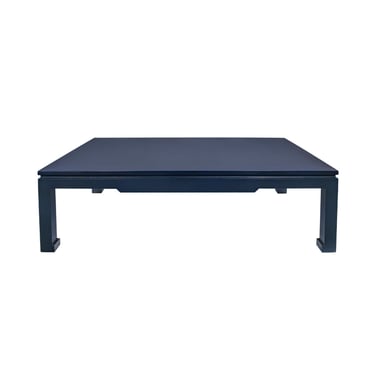 Karl Springer "Ming Coffee Table" in Navy Blue Embossed Reptile Leather 1988 (Signed and Dated)