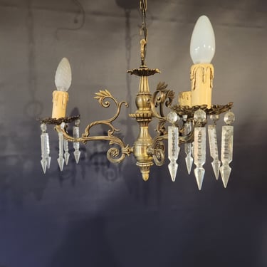 Small Vintage 3 Arm Brass Chandelier 16.5 x 11.5