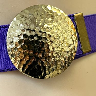 1980s purple stretch belt vintage elastic adjustable gold buckle 