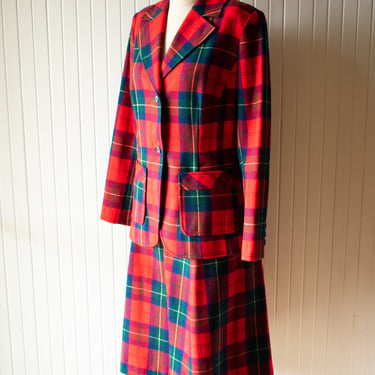 Vintage Pendleton Red Tartan Skirt Suit Small