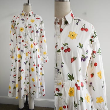 1980/90s Floral and Fruit Print Shirt Dress 