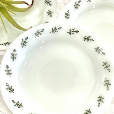 VINTAGE: 4pcs - PYREX Green Leaf Pattern Saucers - Tableware by Corning - 796 - Milk Glass - SKU 32-B-00035124 