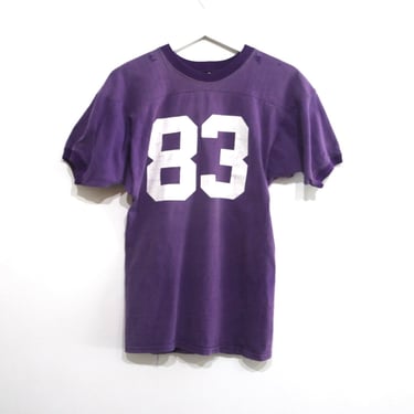 vintage MID-CENTURY purple & white 1950s football style jersey t-shirt -- size small 