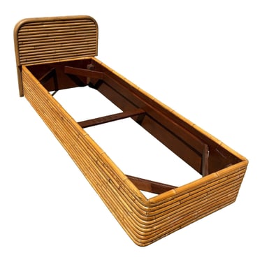 Restored Paul Frankl Style Mid-Century Stacked Rattan Single Size Bed Frame 