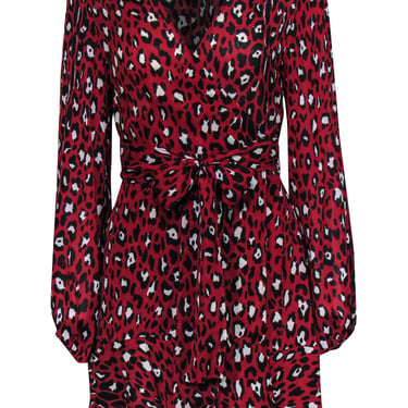 A.L.C. - Red &amp; Black Leopard Print Silk Mini Wrap Dress Sz 8