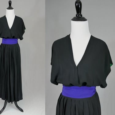Vintage Issey Miyake Silk Blouse and Wrap Skirt Set - Black Purple Green - S M 