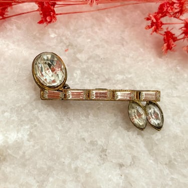 Vintage Gold Toned Glass Rhinestone Retro Music Note Brooch 