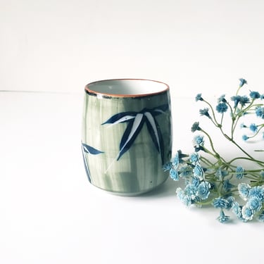 Vintage Ceramic Votive Candle Holder/ Japan/ Hand Painted Bamboo Design/Japanese Sake Tea Cup/ Japandi  Eclectic Boho Decor/Stocking stuffer 