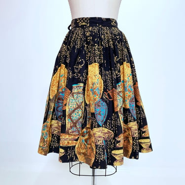 Novelty Print Glitter Pot 1950s Skirt