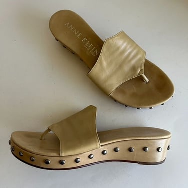 Vintage 90s Light Tan Studded Open Toe Chunky Sandal 8.5 