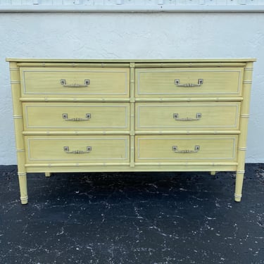 Faux Bamboo Dresser by Henry Link Bali Hai with 6 Drawers - Vintage Yellow Wash Hollywood Regency Coastal Furniture 