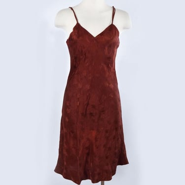 30's Brown Damask Rayon SLIP, Dress, Full Slip, Lingerie, 1920's, 1940's, 1930's Art Deco 