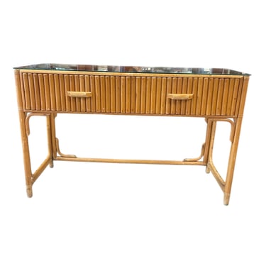Vintage Mid Century Coastal Bamboo Desk Console Table 