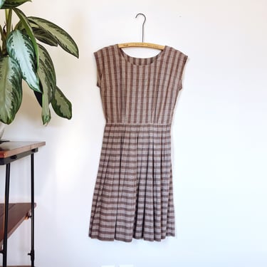 Vintage 1960s Hand-sewn Plaid Dress with Pleated Skirt 