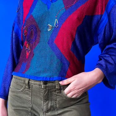 1980s Shapes of Gold Sweater, sz. S/M
