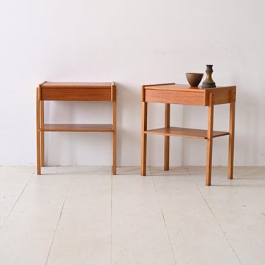 Pair of Swedish Teak Bedside Tables with Drawer - Vintage Scandinavian Nightstands 