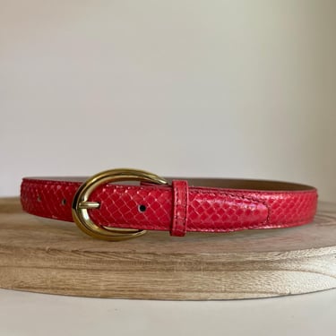 Vintage 90s Pink Genuine Leather Snake Skin Skinny Gold Buckle Belt - XS/S 