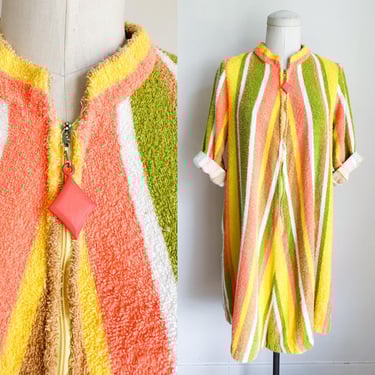 Vintage 1960s Striped Terry Tunic / Beach Cover-up Dress // fits many 