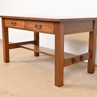 Stickley Brothers Style Antique Mission Oak Arts & Crafts Desk or Library Table, Newly Refinished